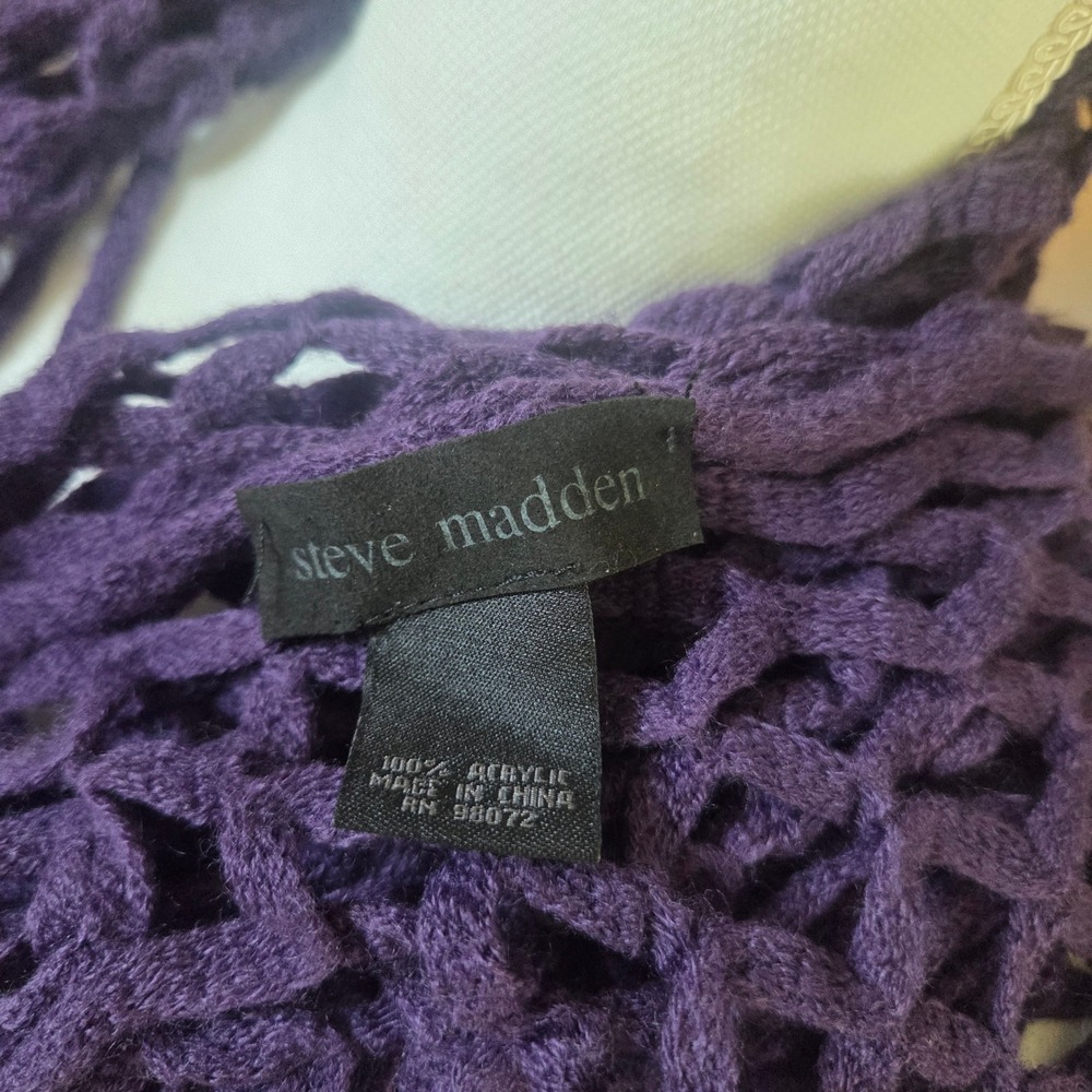 Steve Madden Witchy Whimsical Goth Purple Open Knit Crochet Fringe Shawl Scarf - Picture 3 of 11
